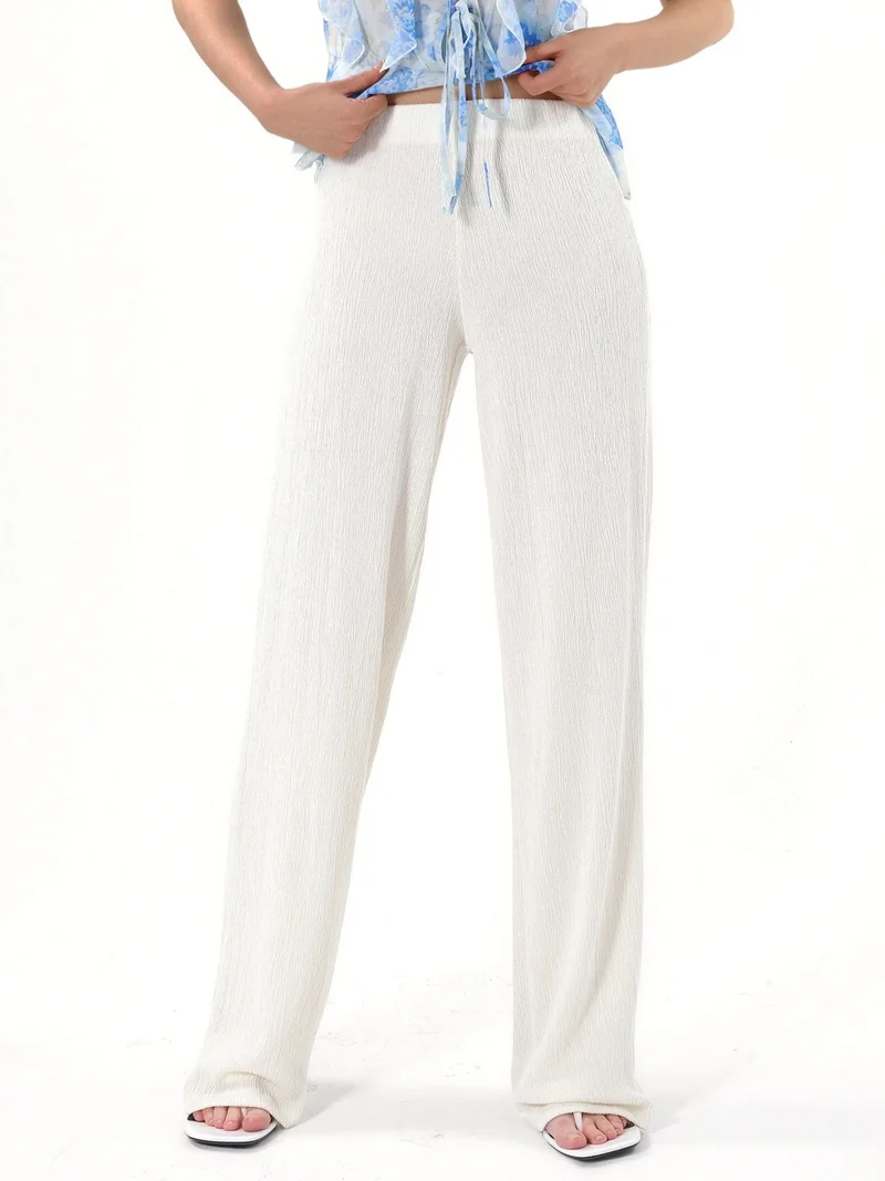بوسيم BUSEM High-Waist Straight-Leg Crepe Trousers with Slit
