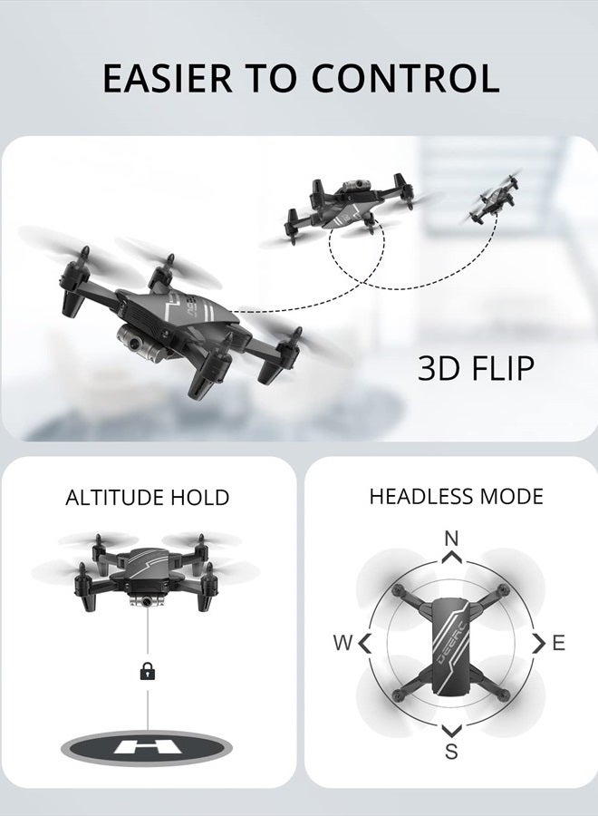 DEERC D20 Mini Drone for Kids with 720P HD FPV Camera Remote Control Toys Gifts for Boys Girls with Altitude Hold, Headless Mode, One Key Start Speed Adjustment, 3D Flips 2 Batteries, Black - Image 5