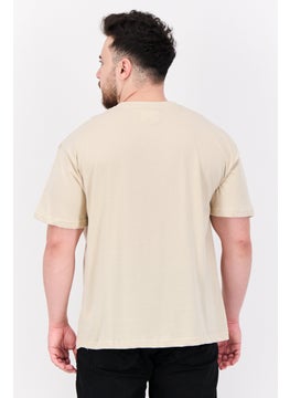 Fudo Men Crew Neck Short Sleeves Brand Logo T-Shirt, Tan  - Image 3