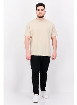 Fudo Men Crew Neck Short Sleeves Brand Logo T-Shirt, Tan  - Image 4
