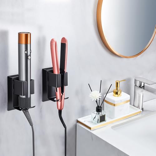 Oukimly Curling Iron Holder Wall Mount Hair Straightener Holder Adhesive Hair Tool Organizer Storage for Styler Attachments Flat Iron Blow Dryer Holder for Bathroom Vanity 1 Black - Image 5