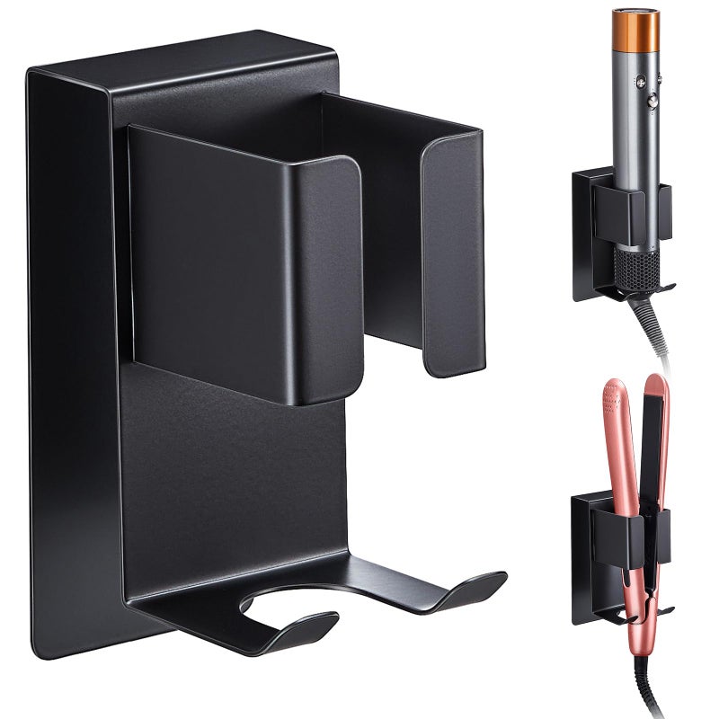 Oukimly Curling Iron Holder Wall Mount Hair Straightener Holder Adhesive Hair Tool Organizer Storage for Styler Attachments Flat Iron Blow Dryer Holder for Bathroom Vanity 1 Black - Image 3