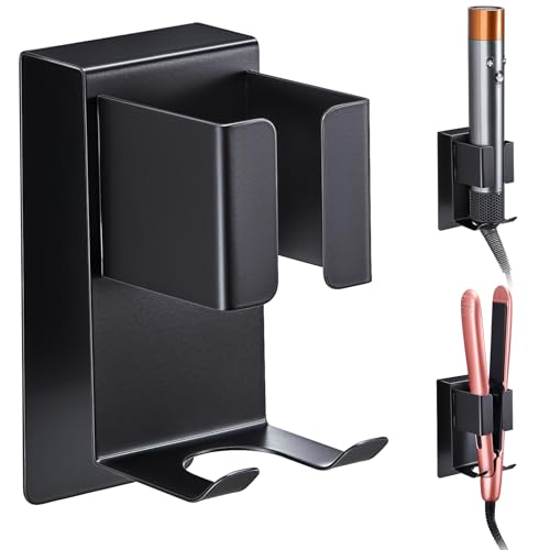 Oukimly Curling Iron Holder Wall Mount Hair Straightener Holder Adhesive Hair Tool Organizer Storage for Styler Attachments Flat Iron Blow Dryer Holder for Bathroom Vanity 1 Black - Image 1