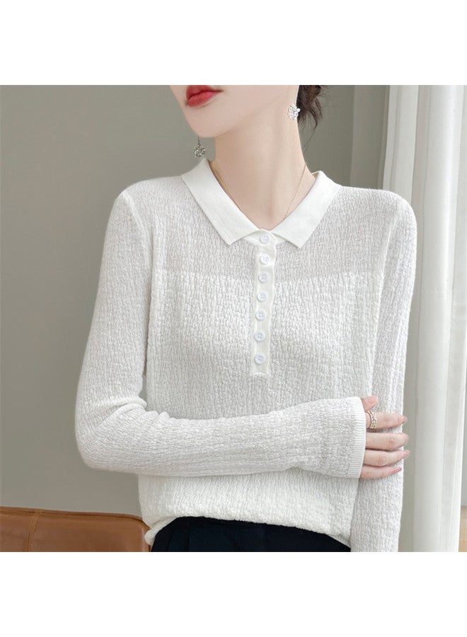 XINYANG Fine Wool Lapel Knit Sweater Women 2025 Autumn Solid Color Shirt Ladies Long Sleeve Knitted Top - Image 4