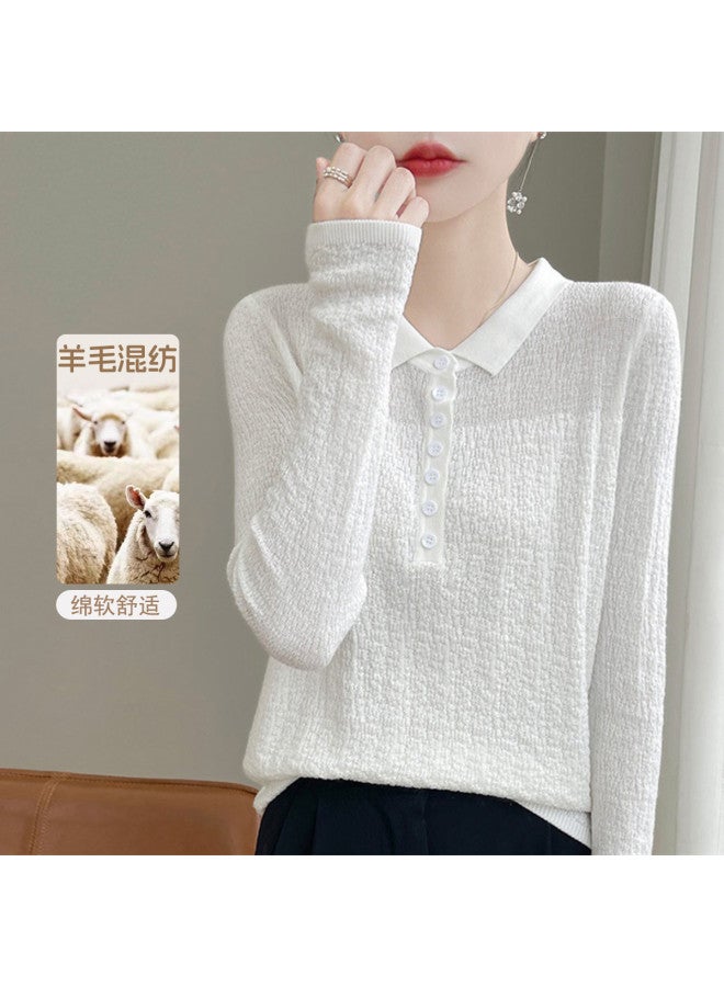 XINYANG Fine Wool Lapel Knit Sweater Women 2025 Autumn Solid Color Shirt Ladies Long Sleeve Knitted Top - Image 2