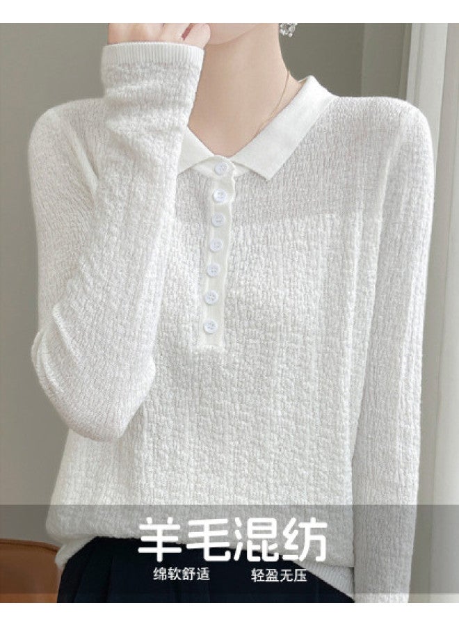 XINYANG Fine Wool Lapel Knit Sweater Women 2025 Autumn Solid Color Shirt Ladies Long Sleeve Knitted Top - Image 1