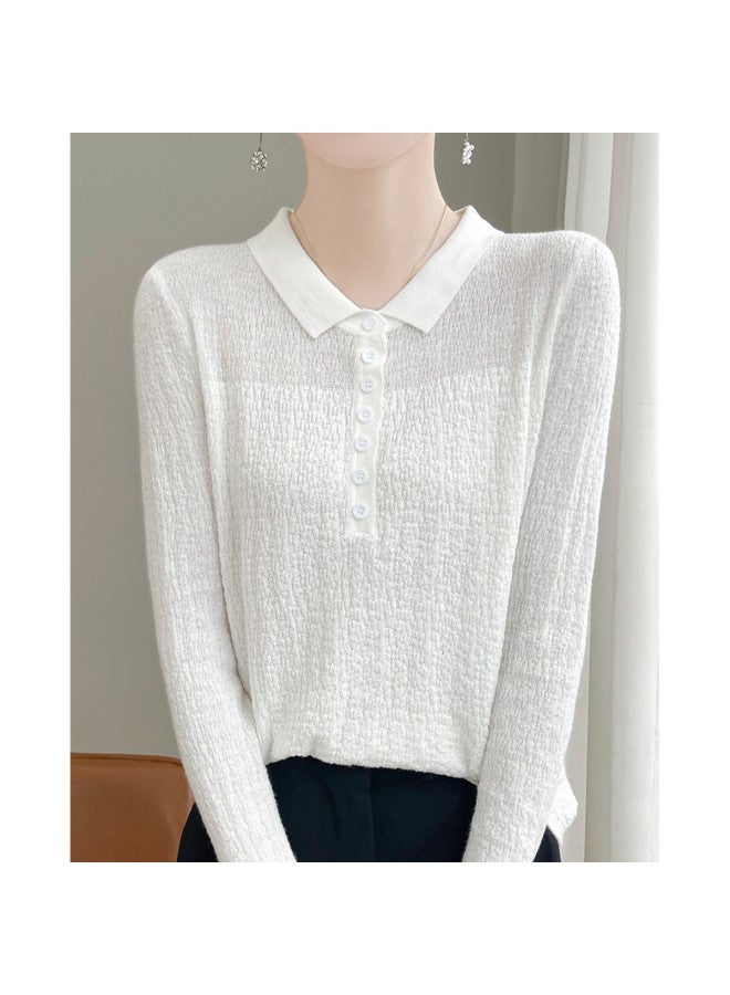 XINYANG Fine Wool Lapel Knit Sweater Women 2025 Autumn Solid Color Shirt Ladies Long Sleeve Knitted Top - Image 3