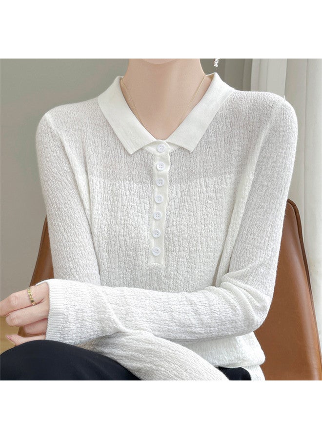 XINYANG Fine Wool Lapel Knit Sweater Women 2025 Autumn Solid Color Shirt Ladies Long Sleeve Knitted Top - Image 5