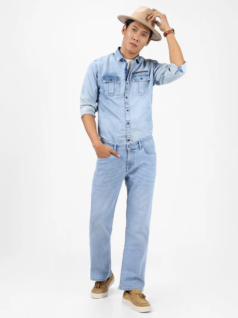 Urbano Fashion  Urbano Fashion Men's Ice Blue Washed Bootcut Jeans Stretchable  | Best Price UAE