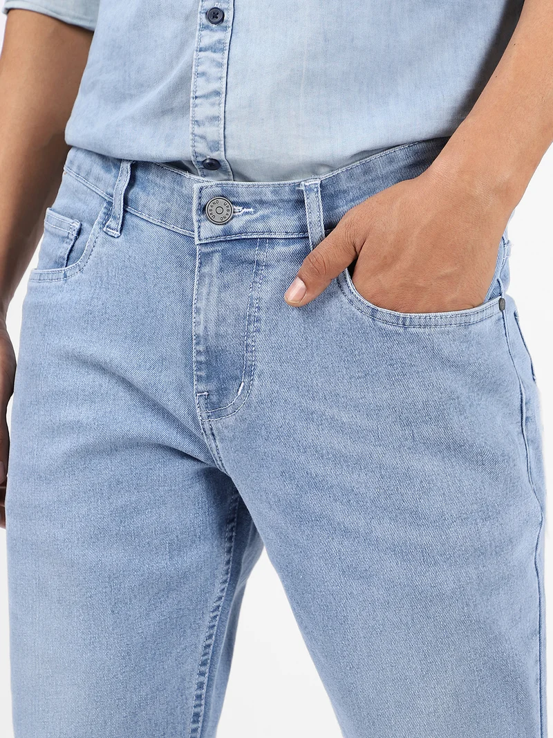 Urbano Fashion  Urbano Fashion Men's Ice Blue Washed Bootcut Jeans Stretchable  | Best Price UAE