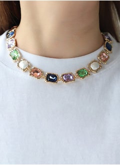 HaveDream Alloy Glass Colored Diamond Necklace - Blue, Green, Purple Artificial Zirconia  - Image 1