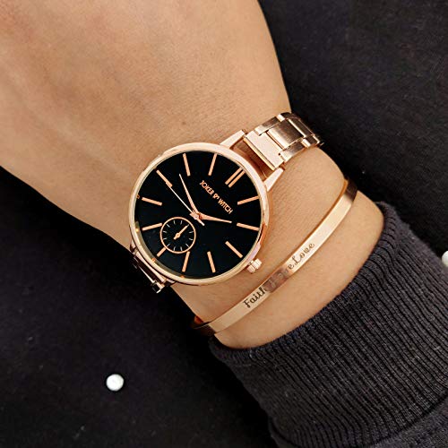 Joker & Witch Stainless Steel Fairy Light Rosegold Analogue Watch Bracelet Stack For Women, Black Dial, Rose Gold Band - Image 2