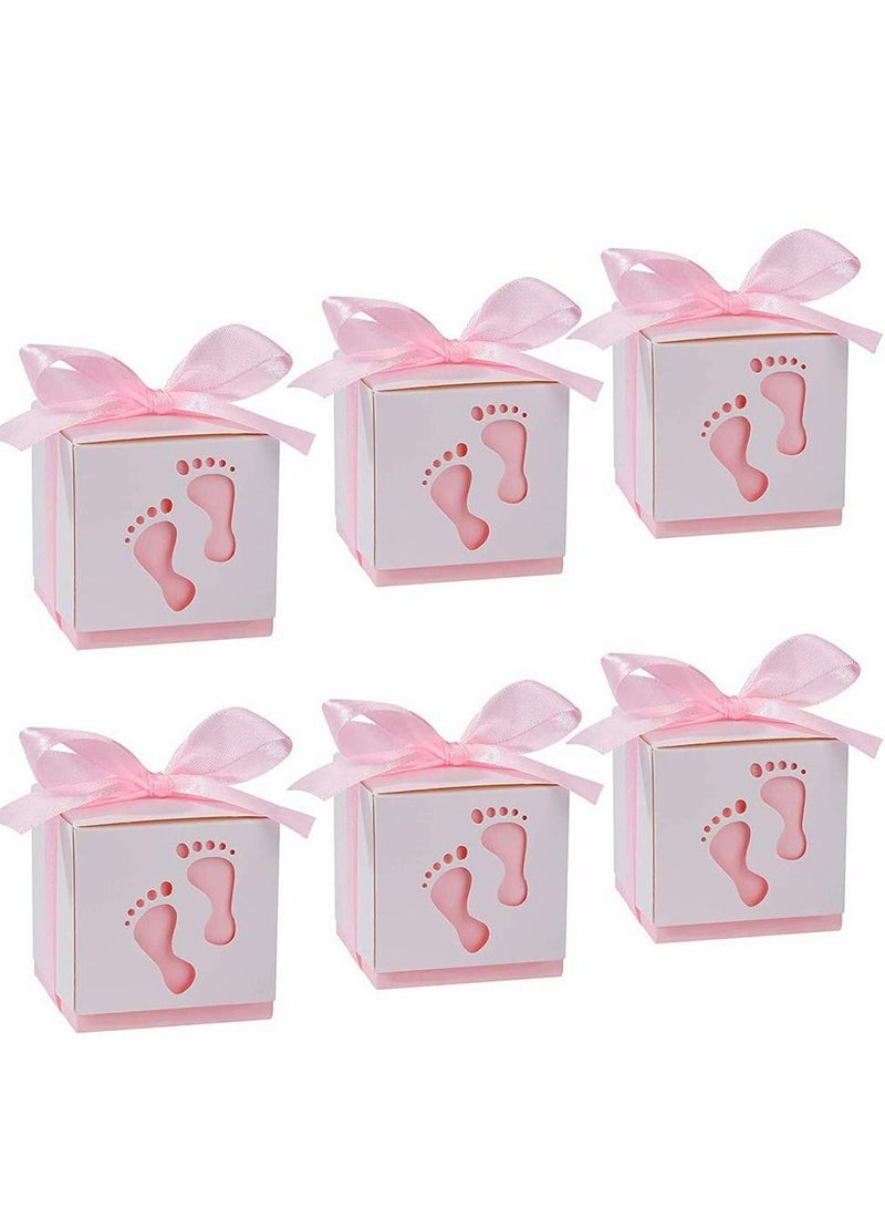 SYOSI Candy Favour Gift Boxes, Ribbon Candy Gift Box, 25 Pieces Baby Candy Boxes, Baby Footprints Candy Boxes, for Baby Showers, Kids Birthday, Wedding Party, Party (Pink) - Image 1