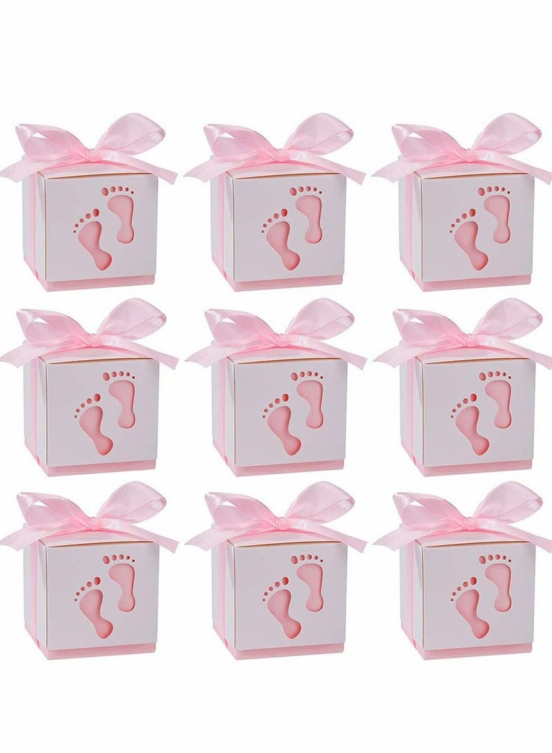 SYOSI Candy Favour Gift Boxes, Ribbon Candy Gift Box, 25 Pieces Baby Candy Boxes, Baby Footprints Candy Boxes, for Baby Showers, Kids Birthday, Wedding Party, Party (Pink) - Image 2