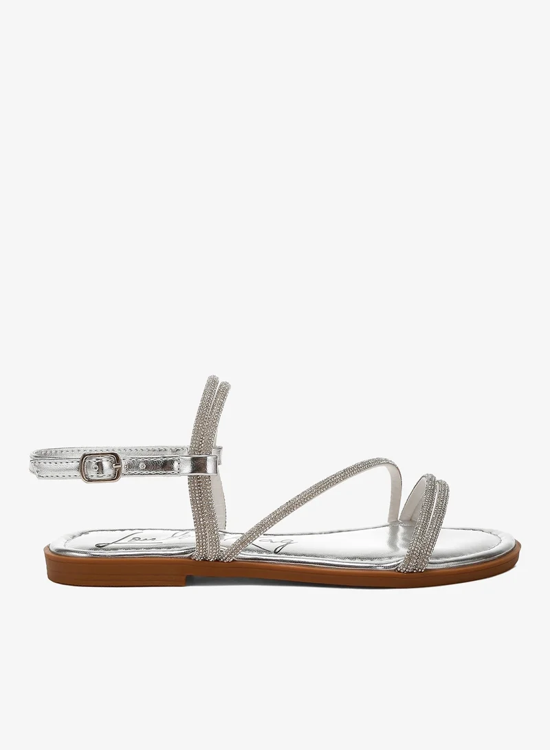 Rhinestone Strappy Flat Sandals in Silver