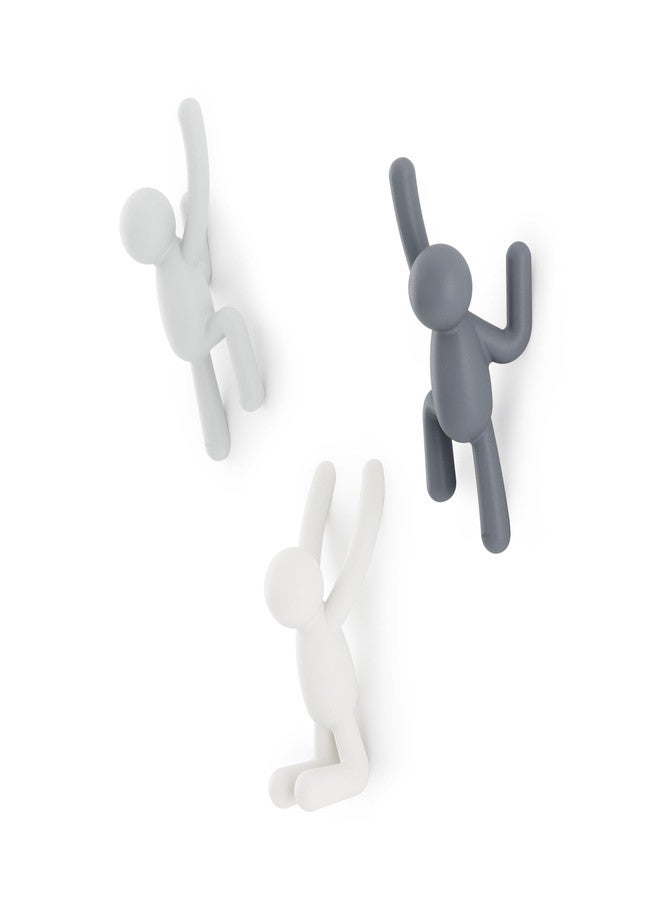 Umbra Buddy Decorative Wall Mounted Hanging Coats, Scarves, Bags, Purses, Backpacks, Towels and More, Pack of 3, Grey Hook, Plastic - Image 1