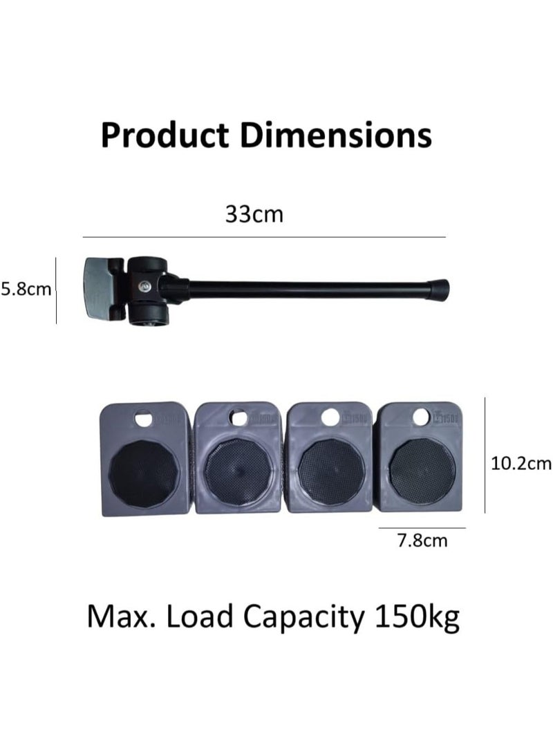 مساعدو نقل ، قضيب رفع مزود بـ 4 بكرات منزلقة، رافعة أثاث ثقيلة، سعة تحميل 150 كجم لنقل آمن ومريح - Image 3