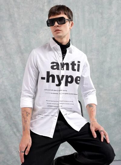 شركة المرآب الهندية Men Slim Fit Graphic Print Full Sleeves Cutaway Collar Casual Shirt