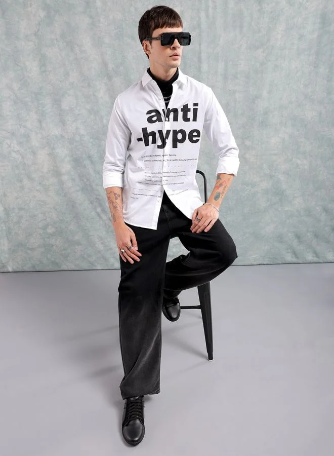 شركة المرآب الهندية Men Slim Fit Graphic Print Full Sleeves Cutaway Collar Casual Shirt