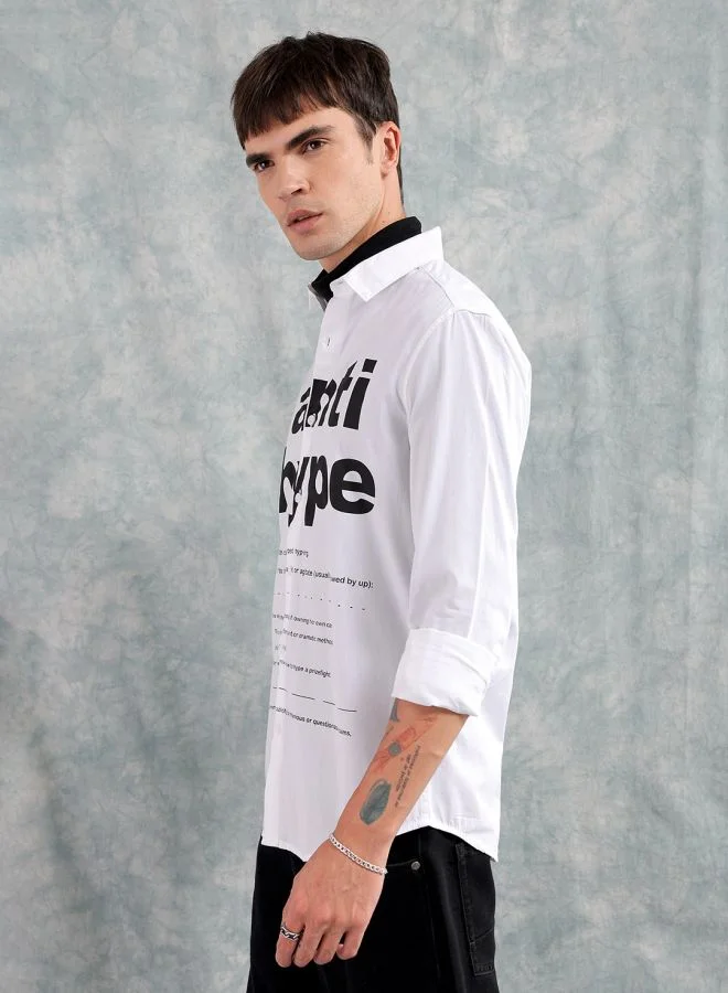 شركة المرآب الهندية Men Slim Fit Graphic Print Full Sleeves Cutaway Collar Casual Shirt