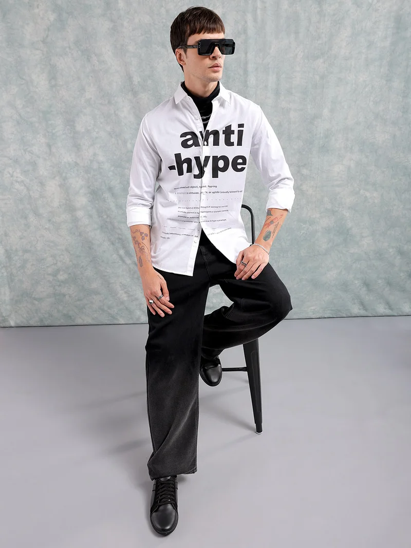 شركة المرآب الهندية Men Slim Fit Graphic Print Full Sleeves Cutaway Collar Casual Shirt