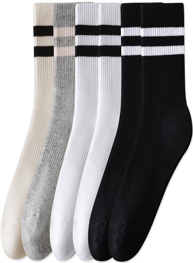 DIBAOLONG Womens Striped Crew Socks Cotton Cozy Socks for Women Cute Soft Above Ankle Sock 6 Pairs Size 5-10 - Image 1