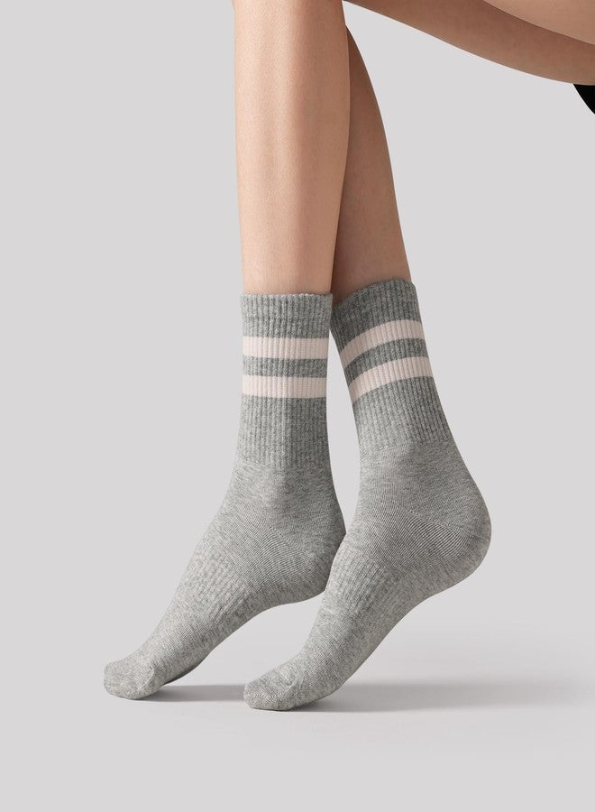 DIBAOLONG Womens Striped Crew Socks Cotton Cozy Socks for Women Cute Soft Above Ankle Sock 6 Pairs Size 5-10 - Image 3