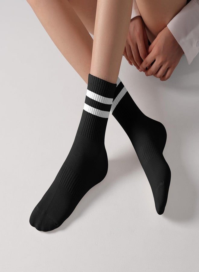 DIBAOLONG Womens Striped Crew Socks Cotton Cozy Socks for Women Cute Soft Above Ankle Sock 6 Pairs Size 5-10 - Image 2