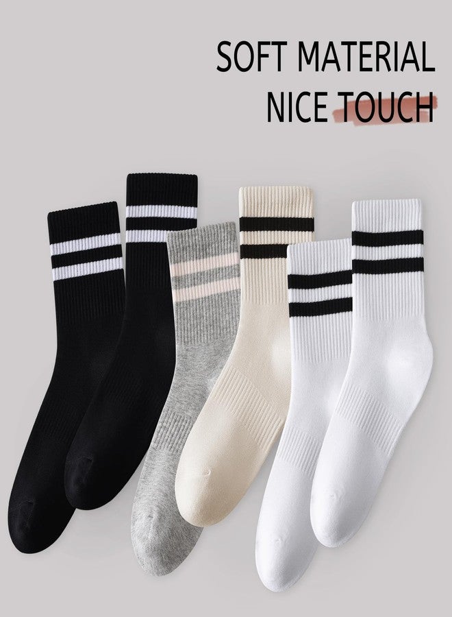 DIBAOLONG Womens Striped Crew Socks Cotton Cozy Socks for Women Cute Soft Above Ankle Sock 6 Pairs Size 5-10 - Image 5