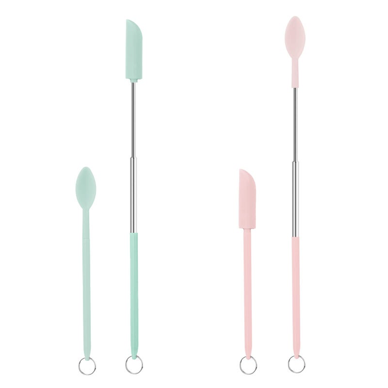 KINBOM Silicone Spatula and Spoon Set 2pcs Telescopic Spatula and Scooping Spoon with Hanging Buckle for Kitchen and Cooking