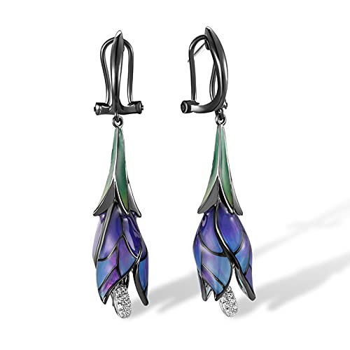 Santuzza Tulip Earrings 925 Sterling Silver Enamel Floral Drop Earrings Purple Flower Dangle Earrings for Women (Omega Back) - Image 2