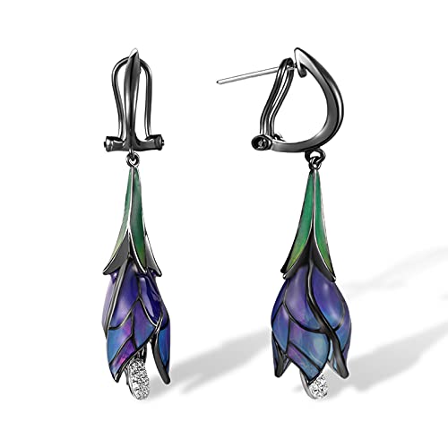 Santuzza Tulip Earrings 925 Sterling Silver Enamel Floral Drop Earrings Purple Flower Dangle Earrings for Women (Omega Back) - Image 3