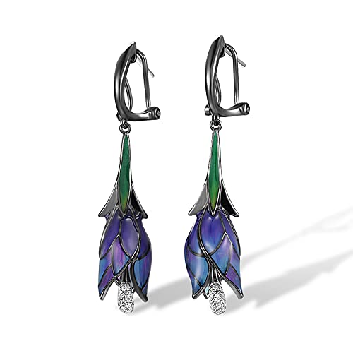 Santuzza Tulip Earrings 925 Sterling Silver Enamel Floral Drop Earrings Purple Flower Dangle Earrings for Women (Omega Back) - Image 1