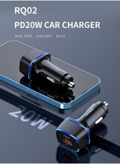 Recci 2 Port USB Car Fast Charger PD + QC Black-RQ02  - Image 2