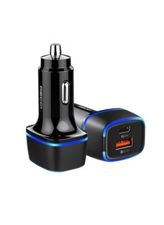 Recci 2 Port USB Car Fast Charger PD + QC Black-RQ02  - Image 1