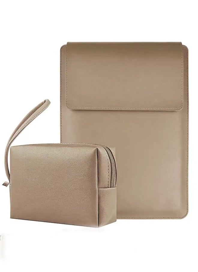 Joyelink 13-14 Inch Laptop Sleeve Case Leather Bag Compatible with MacBook Air 13.3''/13.6'' M1 M2/MacBook Pro 13 2022-2016/Dell XPS 13/Surface Pro X/8/7 /6/5/Surface Laptop 13.5 Inch(khaki ) 