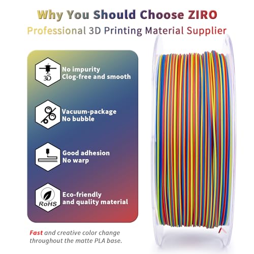 ZIRO Rapid Color Changing PLA, Matte Twist Effect Multi-Color Filament 1.75mm, Dyanmic Rainbow 3D Printer Filament, Fast Color Change Matte PLA Stripes Series, Fit Most 3D Printer,Carnival Stripes - Image 3