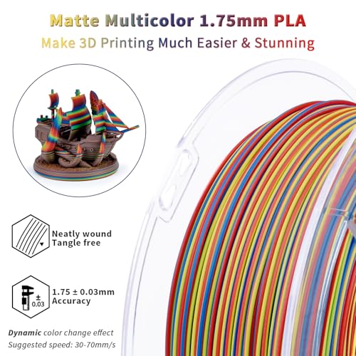 ZIRO Rapid Color Changing PLA, Matte Twist Effect Multi-Color Filament 1.75mm, Dyanmic Rainbow 3D Printer Filament, Fast Color Change Matte PLA Stripes Series, Fit Most 3D Printer,Carnival Stripes - Image 4