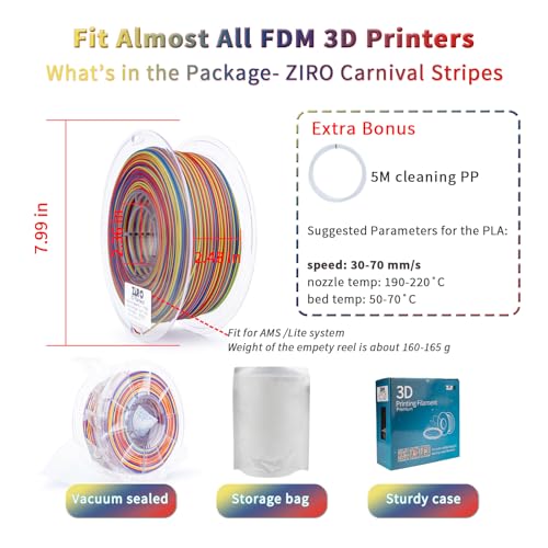 ZIRO Rapid Color Changing PLA, Matte Twist Effect Multi-Color Filament 1.75mm, Dyanmic Rainbow 3D Printer Filament, Fast Color Change Matte PLA Stripes Series, Fit Most 3D Printer,Carnival Stripes - Image 5