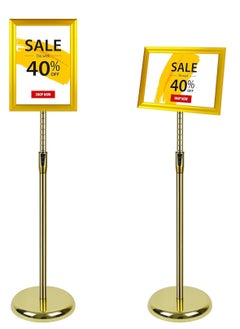 SYOSI A3 Sign Stand Adjustable Poster Aluminum Snap Frame Menu Replaceable Advertising Rack Floor Display Stands with Safety Corner and Stable Round Base (Gold, A3)  - Image 1