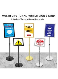 SYOSI A3 Sign Stand Adjustable Poster Aluminum Snap Frame Menu Replaceable Advertising Rack Floor Display Stands with Safety Corner and Stable Round Base (Gold, A3)  - Image 2