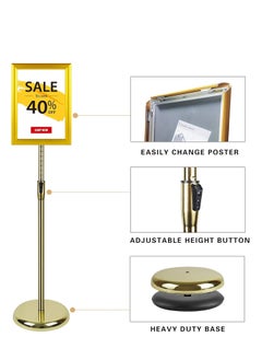 SYOSI A3 Sign Stand Adjustable Poster Aluminum Snap Frame Menu Replaceable Advertising Rack Floor Display Stands with Safety Corner and Stable Round Base (Gold, A3)  - Image 5
