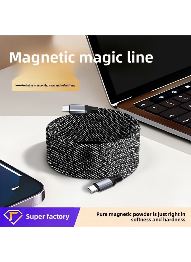 Generic Suitable For Huawei Mobile Phones For Apple Charging Cable Metal Type-C Fast Charging Self-Rolling Retractable For Apple Magnetic Data Cable-Color:Aluminum Alloy Head + Silver Braided Magnetic Wire-Model:A To Lighting 12w 1m  - Image 2