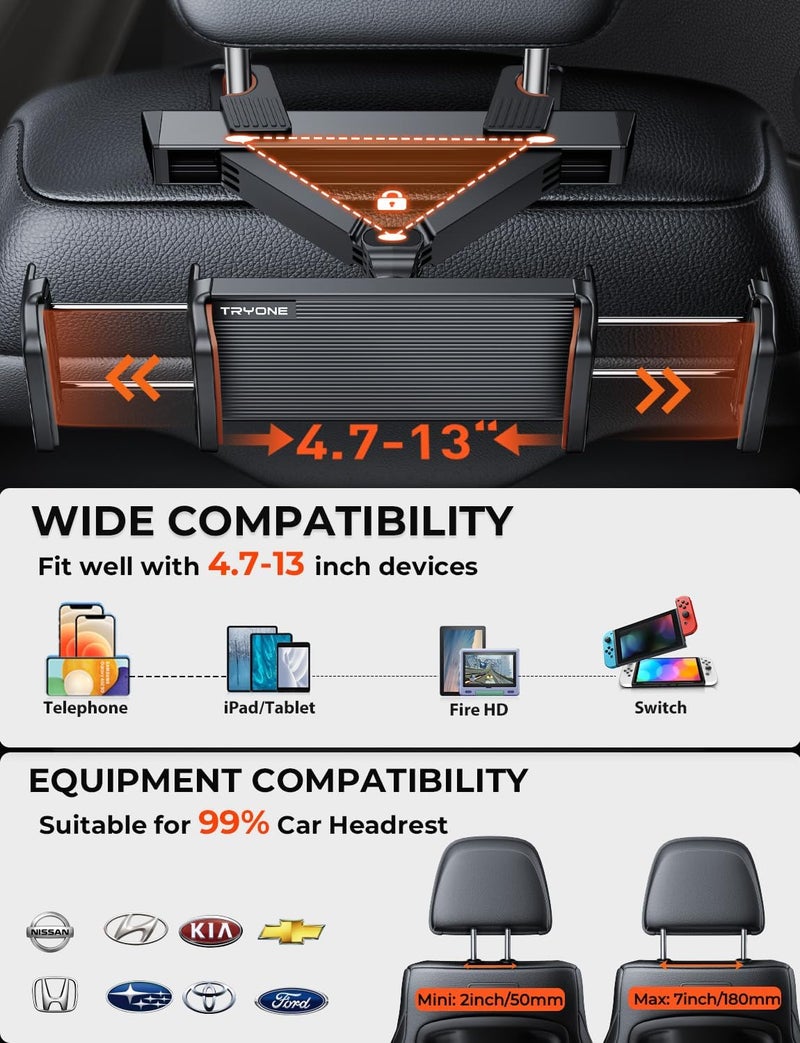 TRYONE Car Tablet Holder - Headrest Tablet Mount for Tablets and Smartphones - Image 5