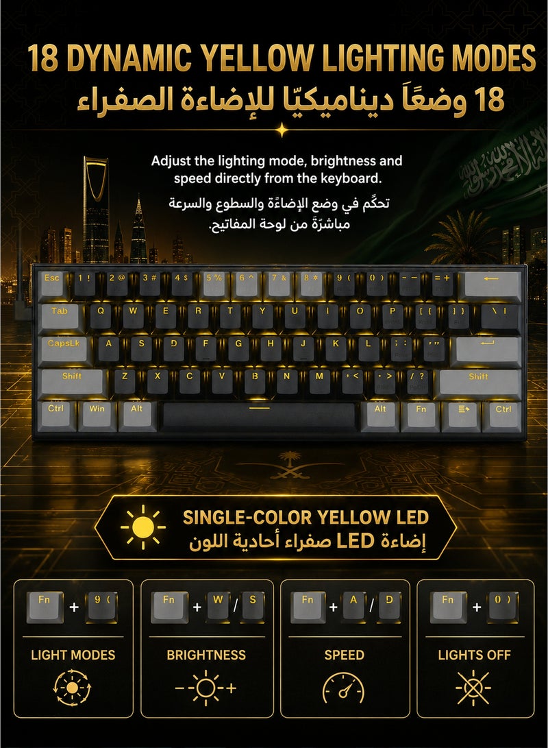 E-YOOSO 60% Wired Mechanical Gaming Keyboard with Blue Switches, LED Yellow Backlit, Ultra-Compact Computer Keyboard for PS4/5, Windows, Mac OS (Black Grey) - Image 4