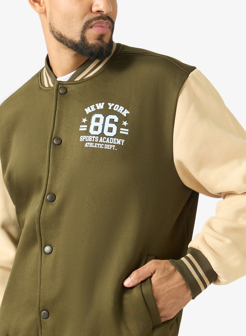 Seventy Five Classic Contrast Sleeve Snap Button Varsity Jacket - Image 3