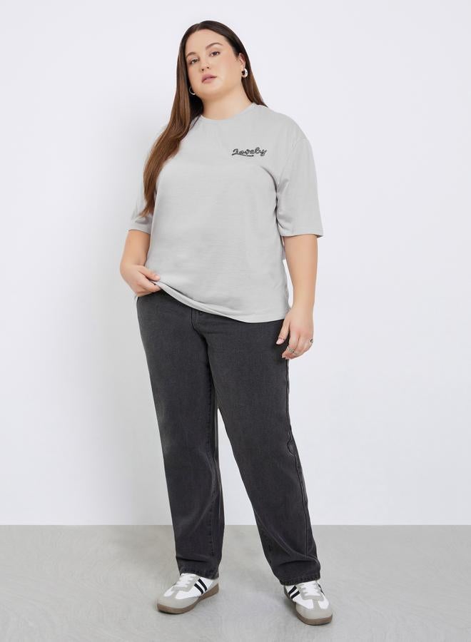 Styli Plus Size Grey Embellished Slogan T-Shirt - Image 2