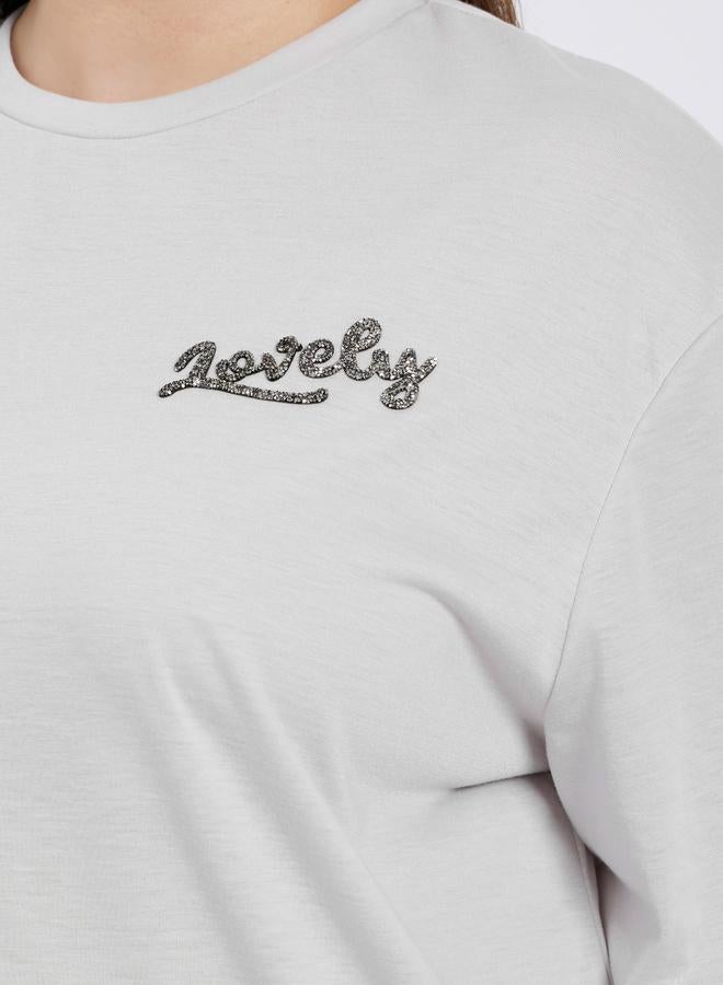 Styli Plus Size Grey Embellished Slogan T-Shirt - Image 3