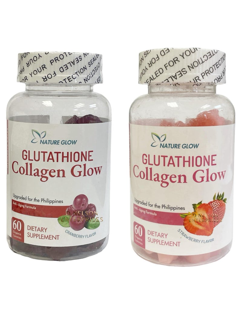 NATURE GLOW Glutathione Collagen Glow Gummies Strawberry and Cranberry Pack of 2