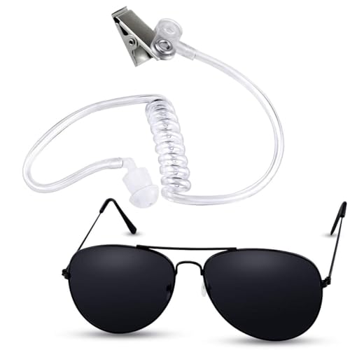Twdrer 2-Piece Spy Agent Costume Set with Earpiece & Sunglasses, Secret Service Security Guard Accessories for Men Women Kids, Halloween Cosplay Party - Image 1